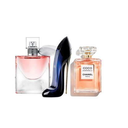 (COMPRA 1 LLEVA 3) - LA VIDA ES BELLA, GOOD GIRL CAROLINA HERRERA, COCO MADEMOISELLE DE CHANEL - 100ML